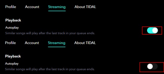 tidal desktop autoplay on and off